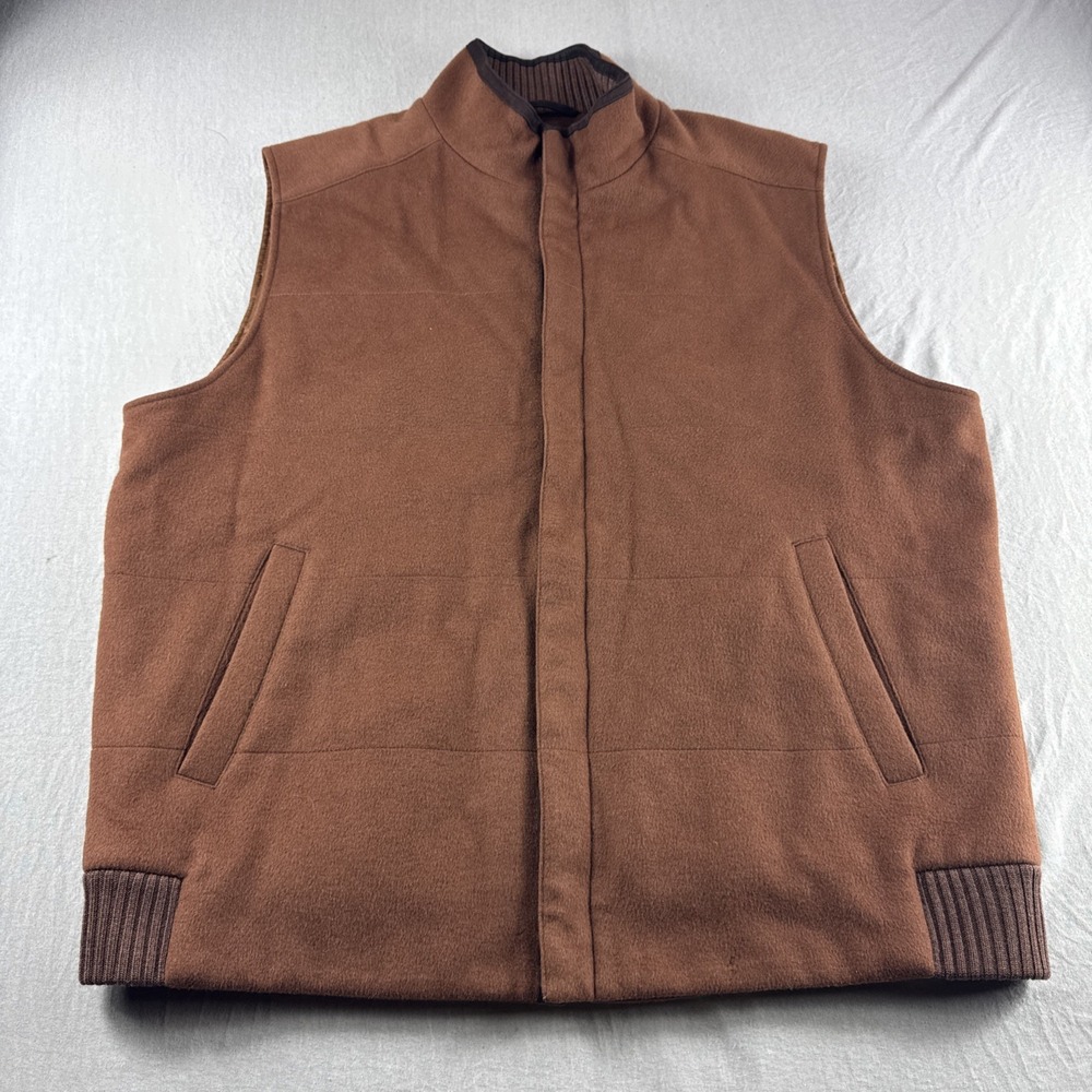 Peter Millar Wool Cashmere Greenwich Vest Mens XL Brown Zip Up Pockets READ